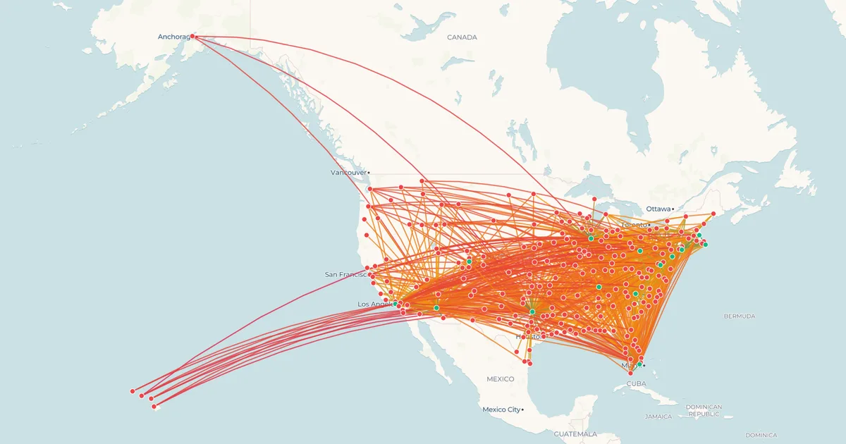 American Airlines's domestic routes on a map American Airlines's domestic routes on a map
