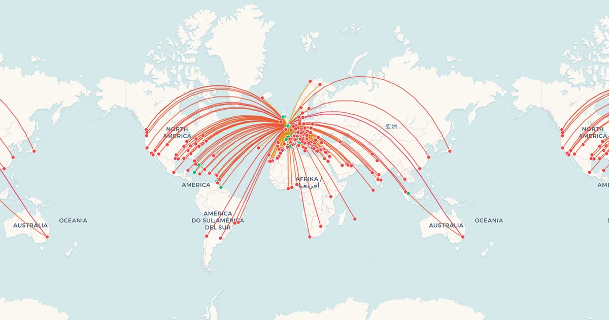 British Airways's international routes on a world map