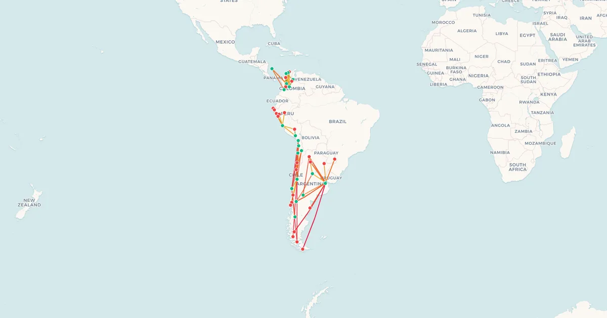 Las rutas nacionales de JetSMART en un mapa