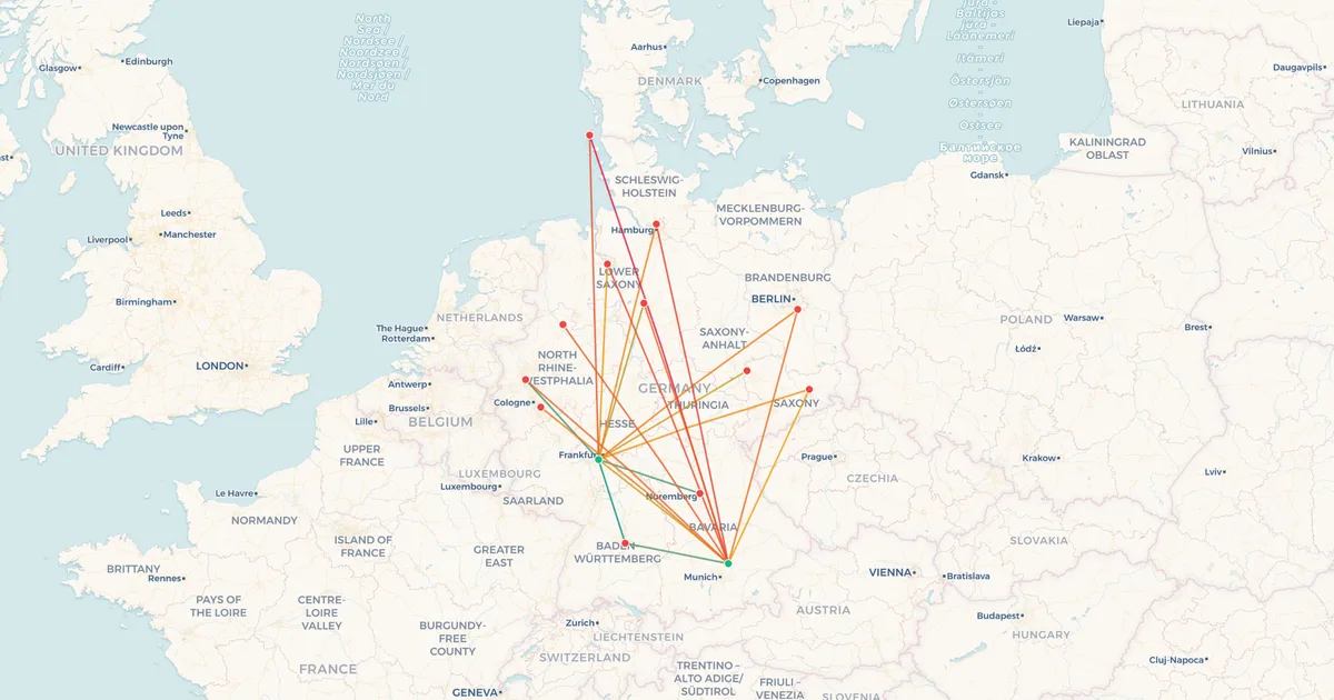 Lufthansa's domestic routes on a map