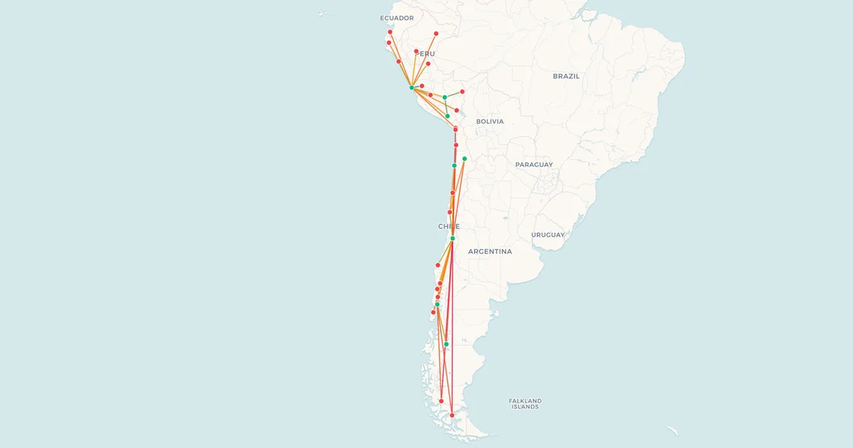 Sky Airline's domestic routes on a map