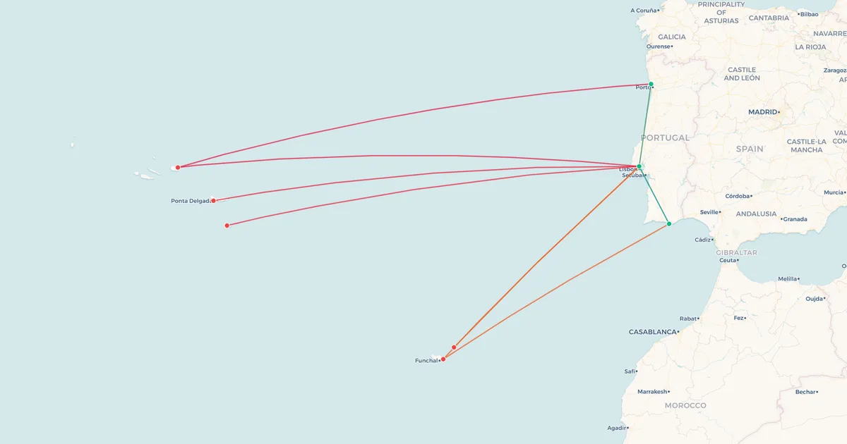 TAP Air Portugal's domestic routes on a map TAP Air Portugal's domestic routes on a map