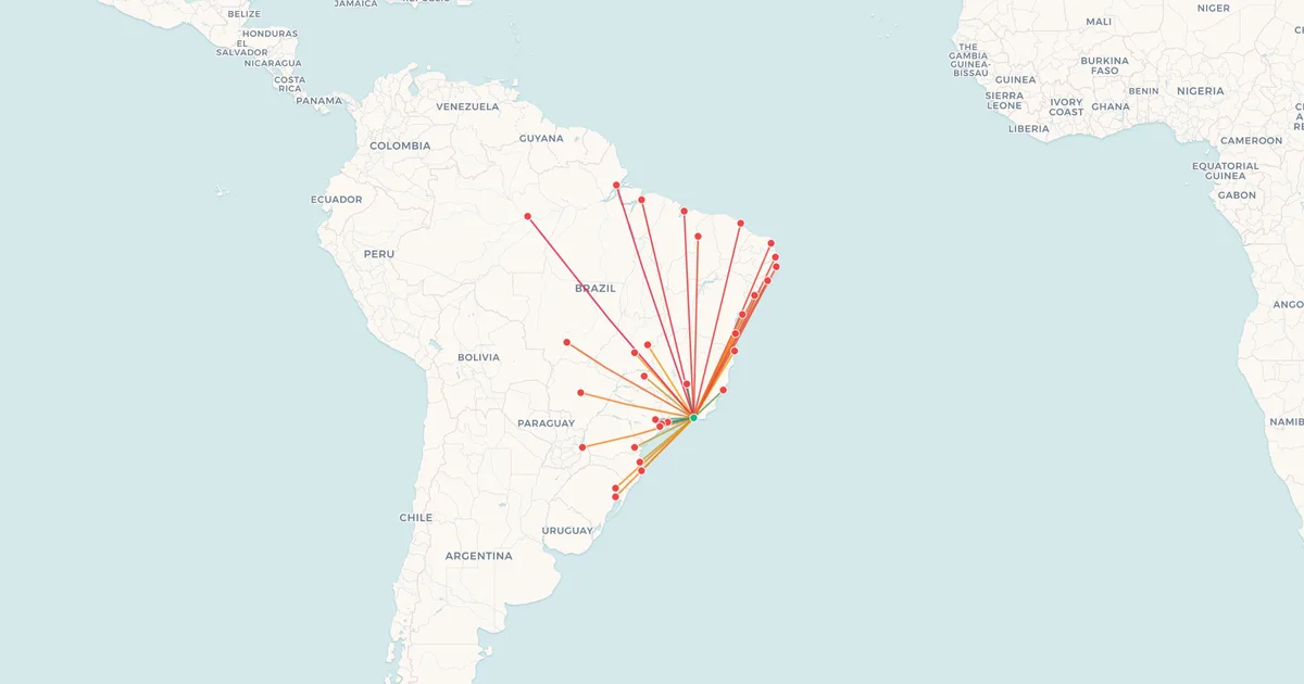 Domestic flights from Rio de Janeiro-Galeão (GIG) on a map Domestic flights from Rio de Janeiro-Galeão (GIG) on a map