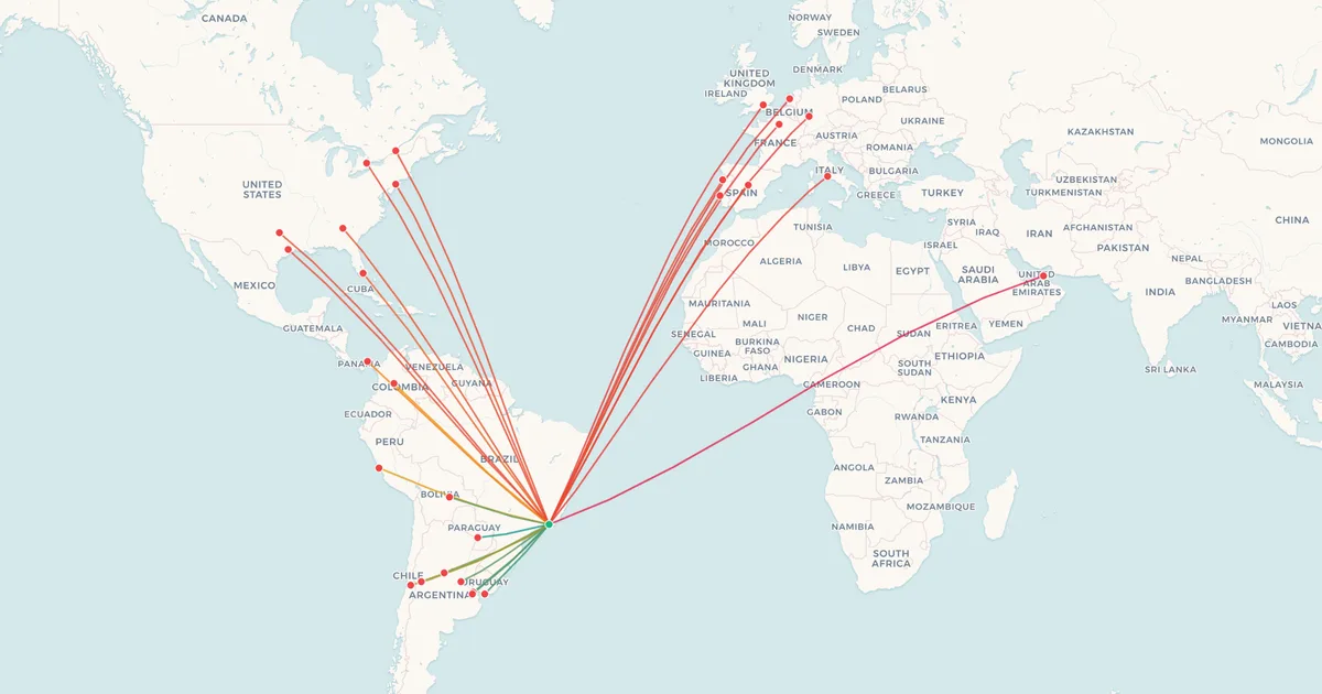 International flights from Rio de Janeiro-Galeão (GIG) on a world map International flights from Rio de Janeiro-Galeão (GIG) on a world map