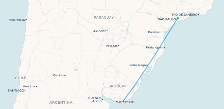 Mapa de ruta de quinta libertad Aerolíneas Argentinas San Pablo a Punta del Este