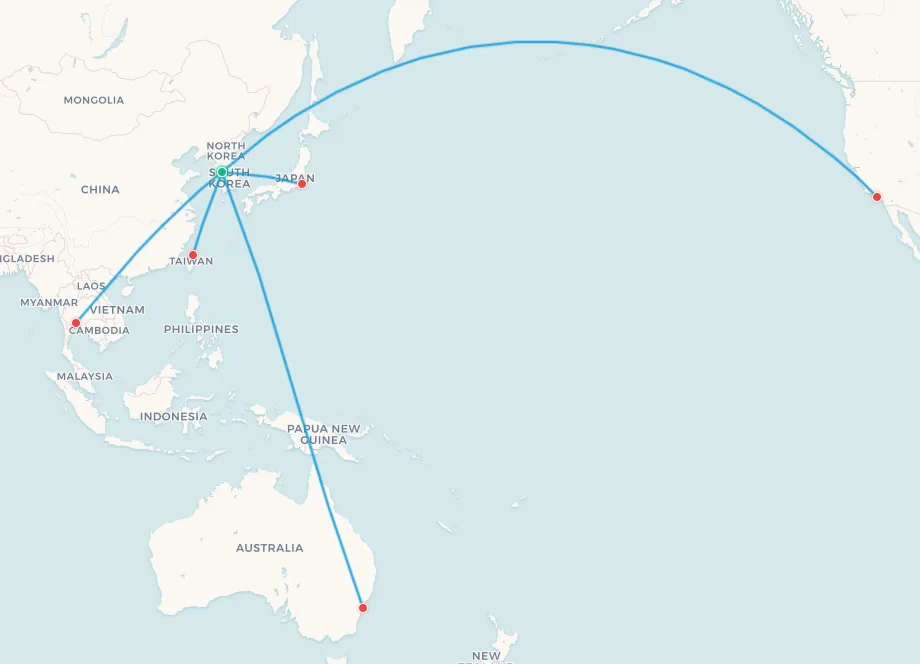 Asiana A380 route map