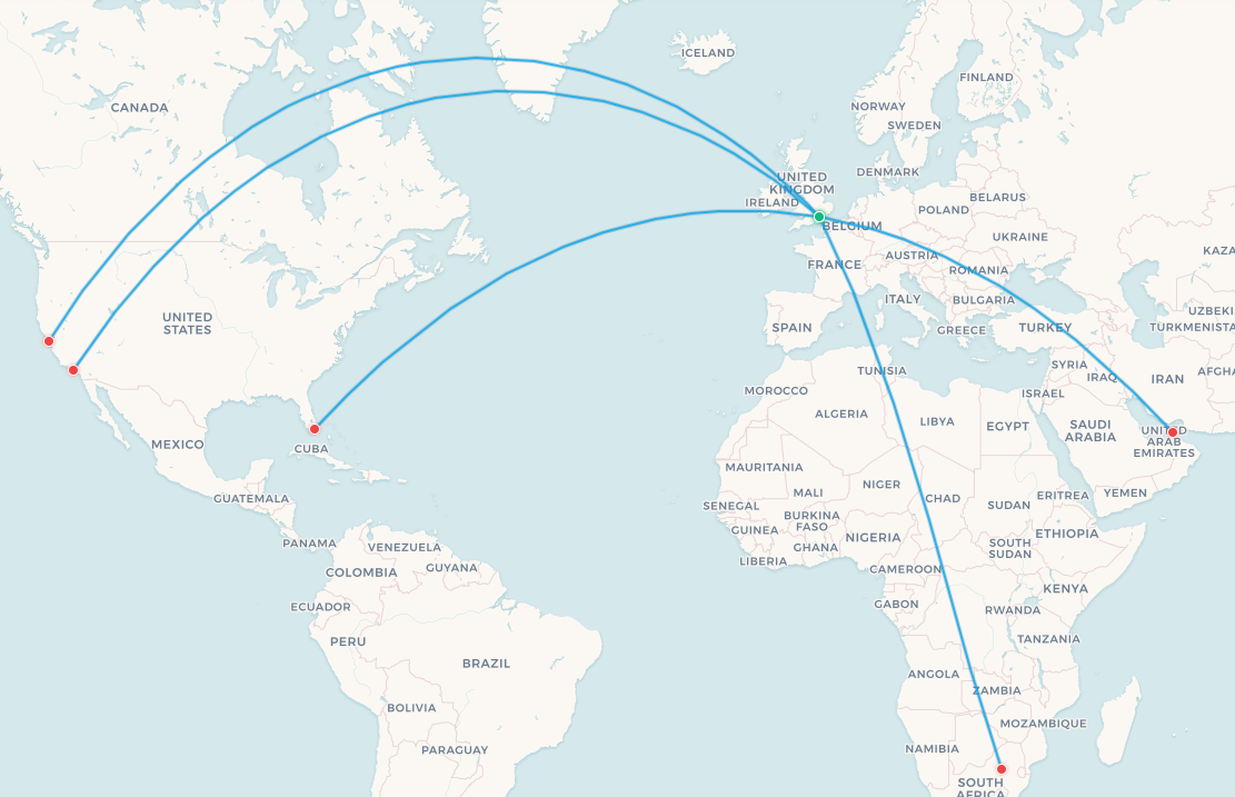 British Airways A380 route map