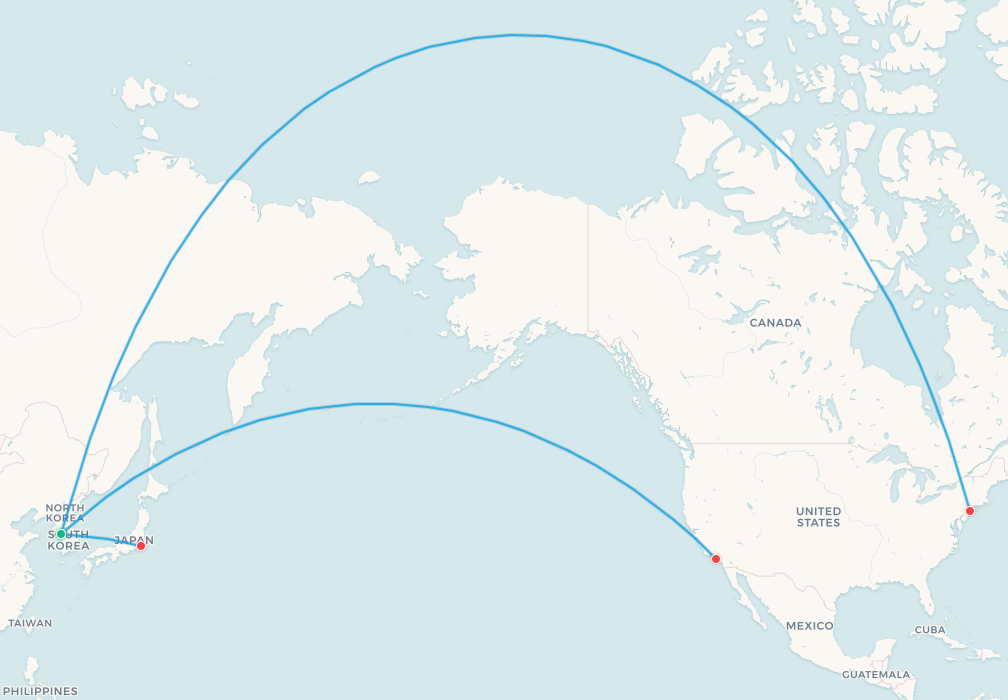 Korean Air A380 route map