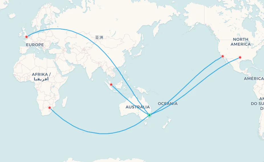 Qantas A380 route map
