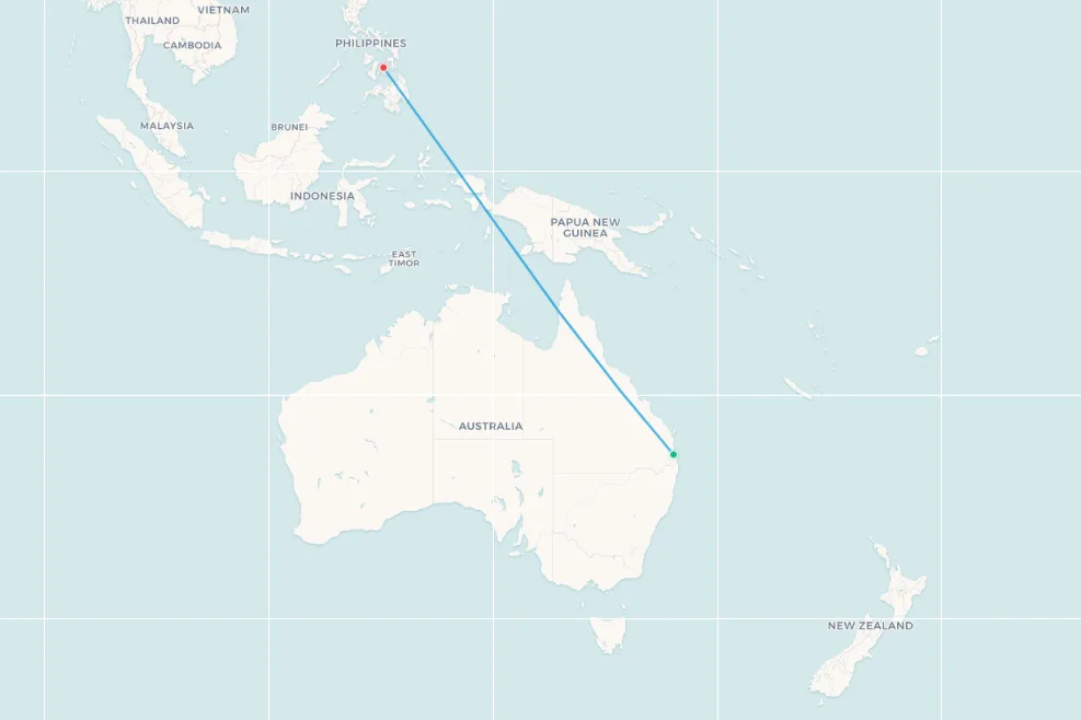 Brisbane to Cebu route map