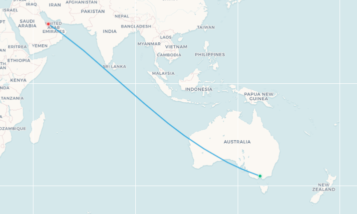 Melbourne to Doha route map