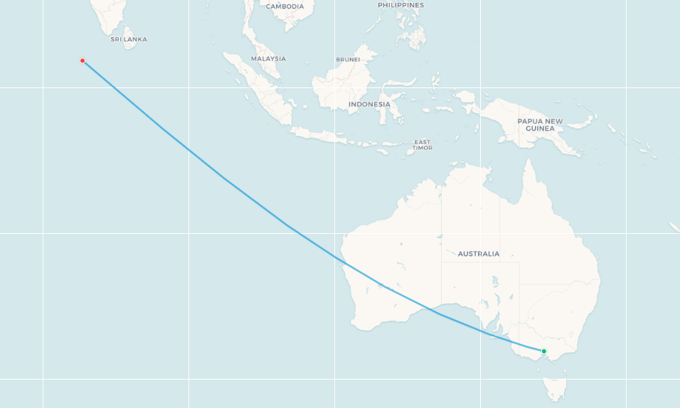 Melbourne to Maldives route map