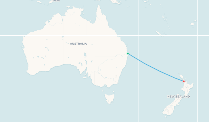 Gold Coast to Auckland route map