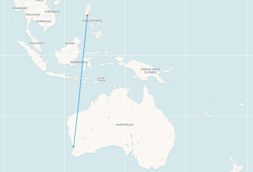 Perth to Manila route map