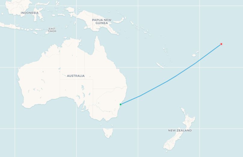 Sydney to Samoa route map