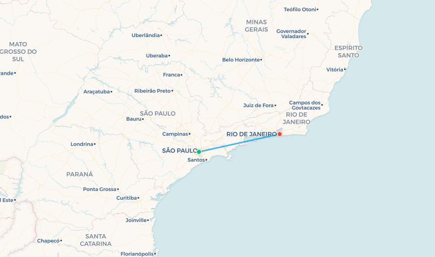 Mapa de ruta de vuelo São Paulo a Río de Janeiro