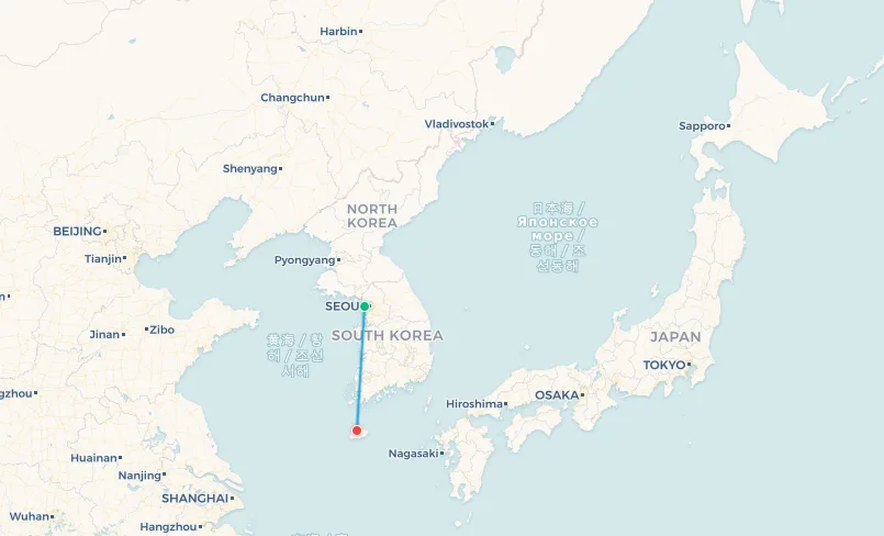 Seoul to Jeju flight route map