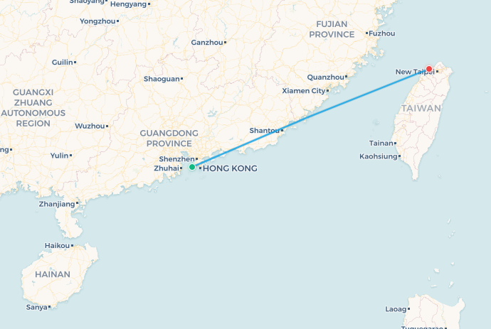 Mapa de ruta de vuelo Hong Kong a Taipéi