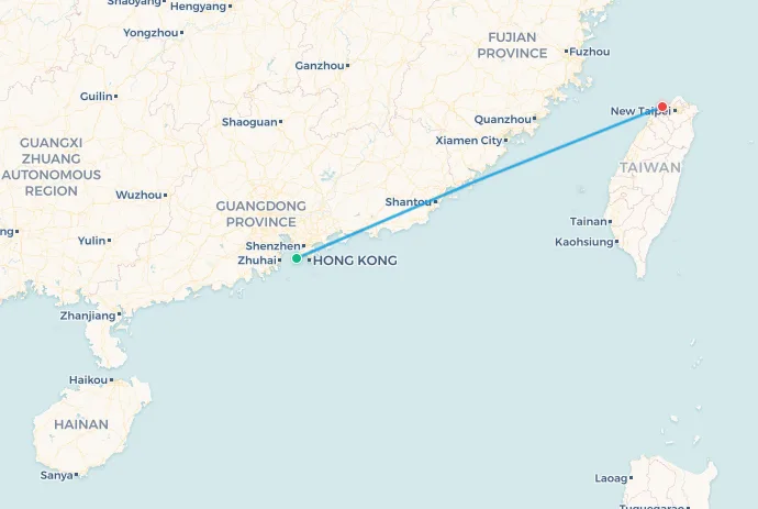 Hong Kong to Taipei flight route map