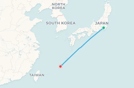 Tokyo to Okinawa flight route map