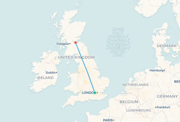 London to Edinburgh flight route map