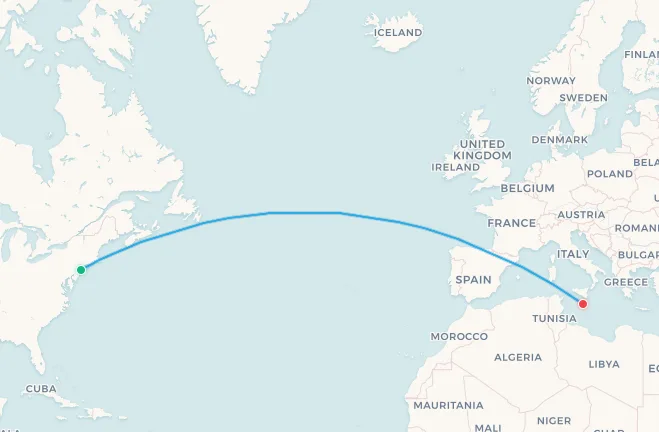 Delta Air Lines New York to Malta route map