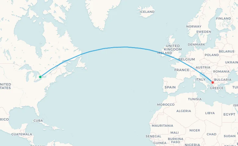 Air Transat Toronto to Tirana route map