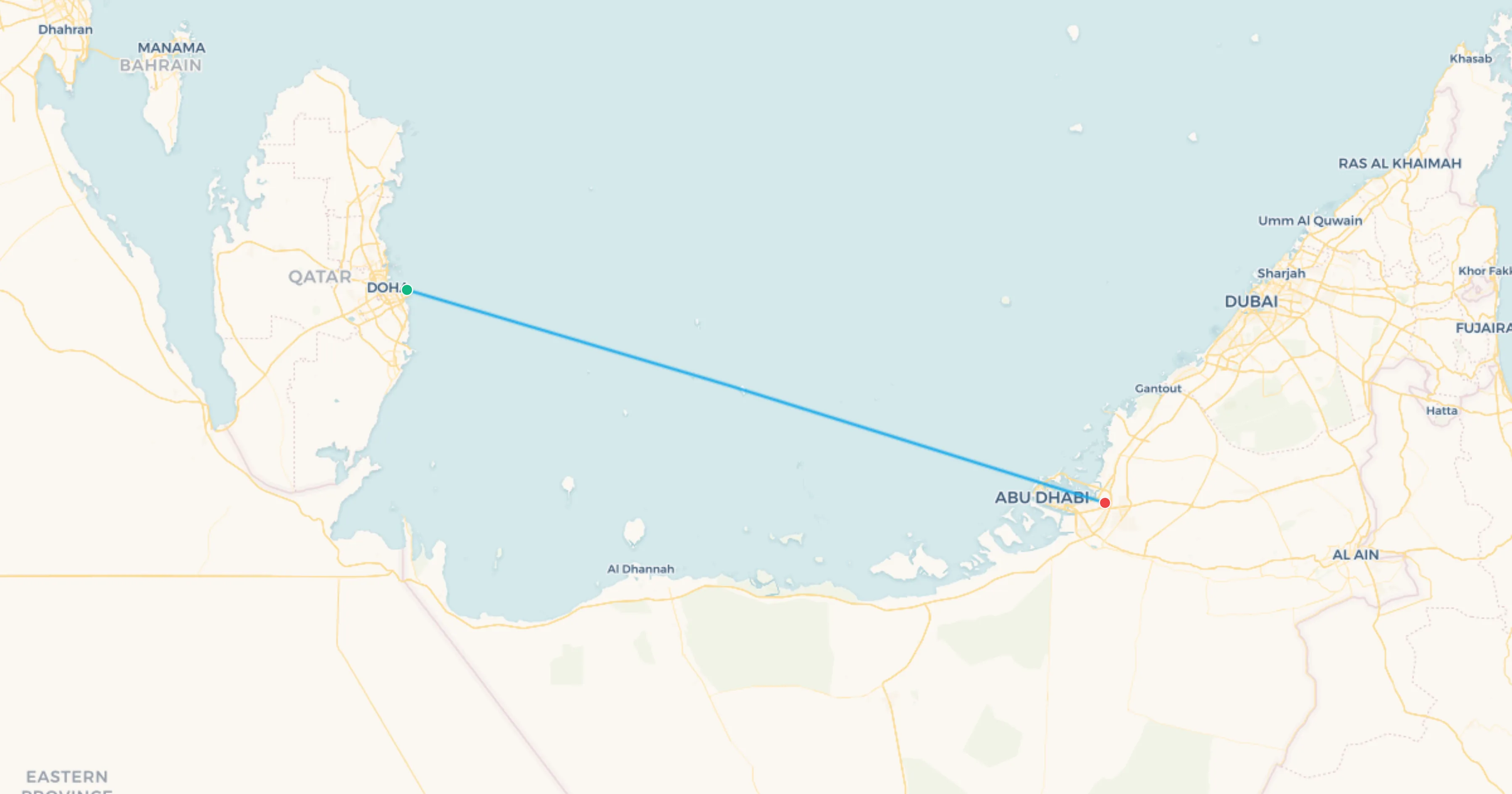 Lusail to Abu Dhabi flight leg map