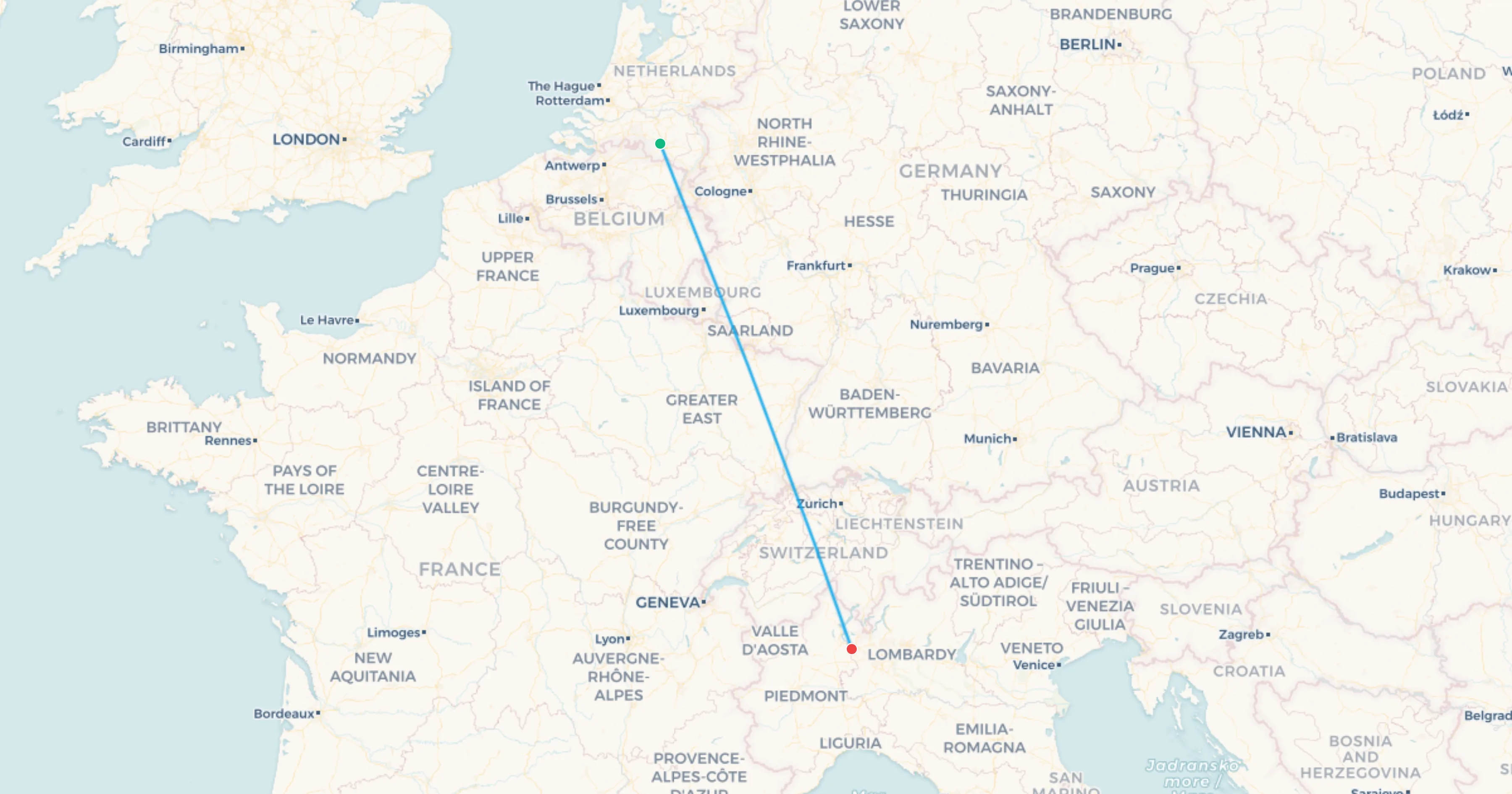 Zandvoort to Monza flight leg map