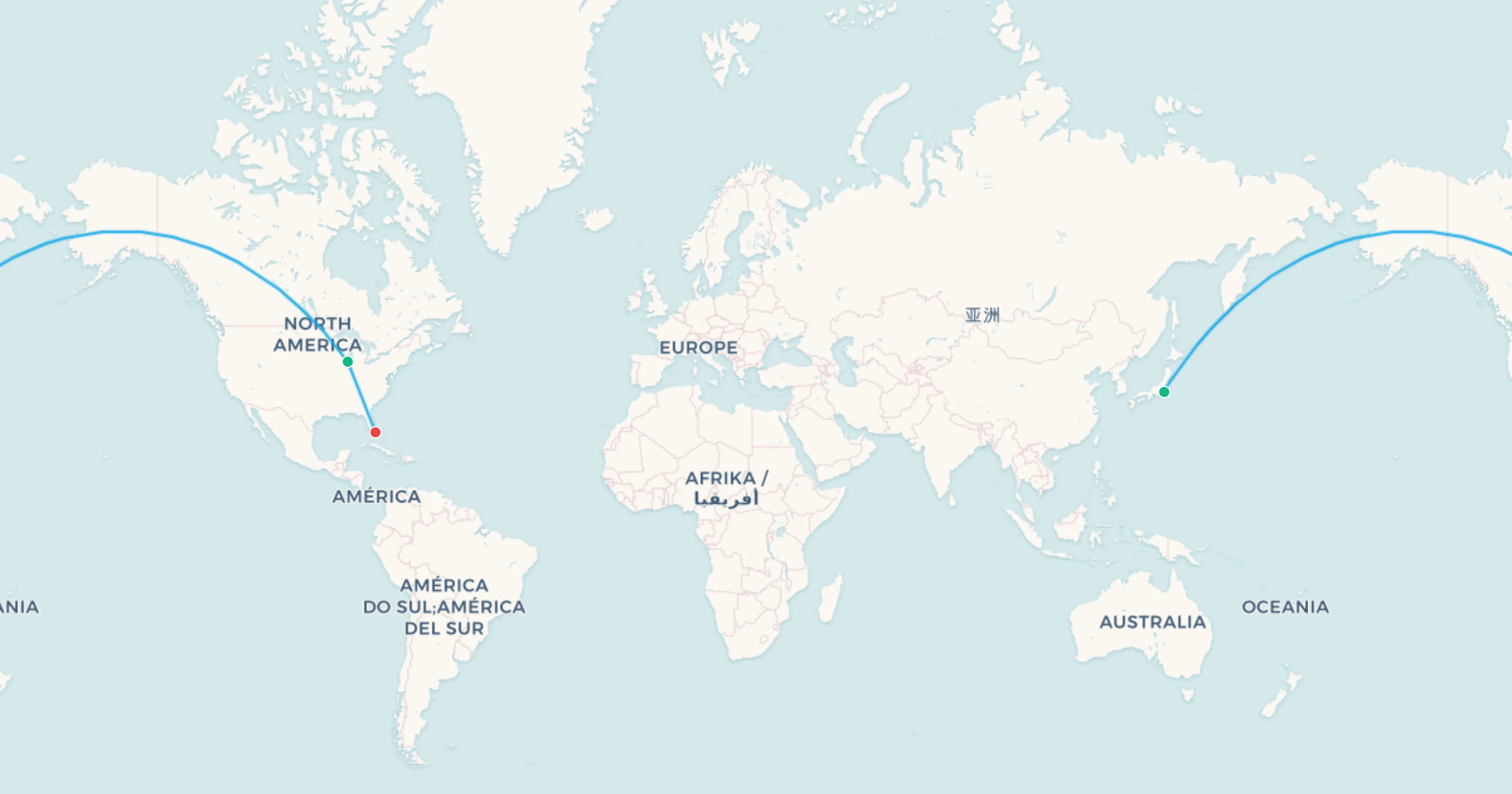 Suzuka to Miami flight leg map