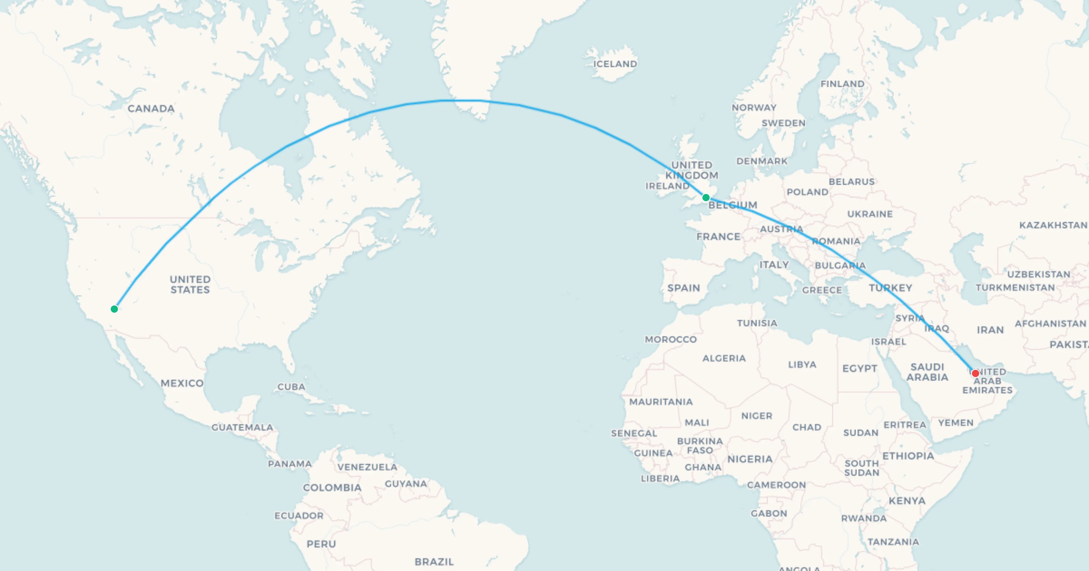 Las Vegas to Lusail flight leg map