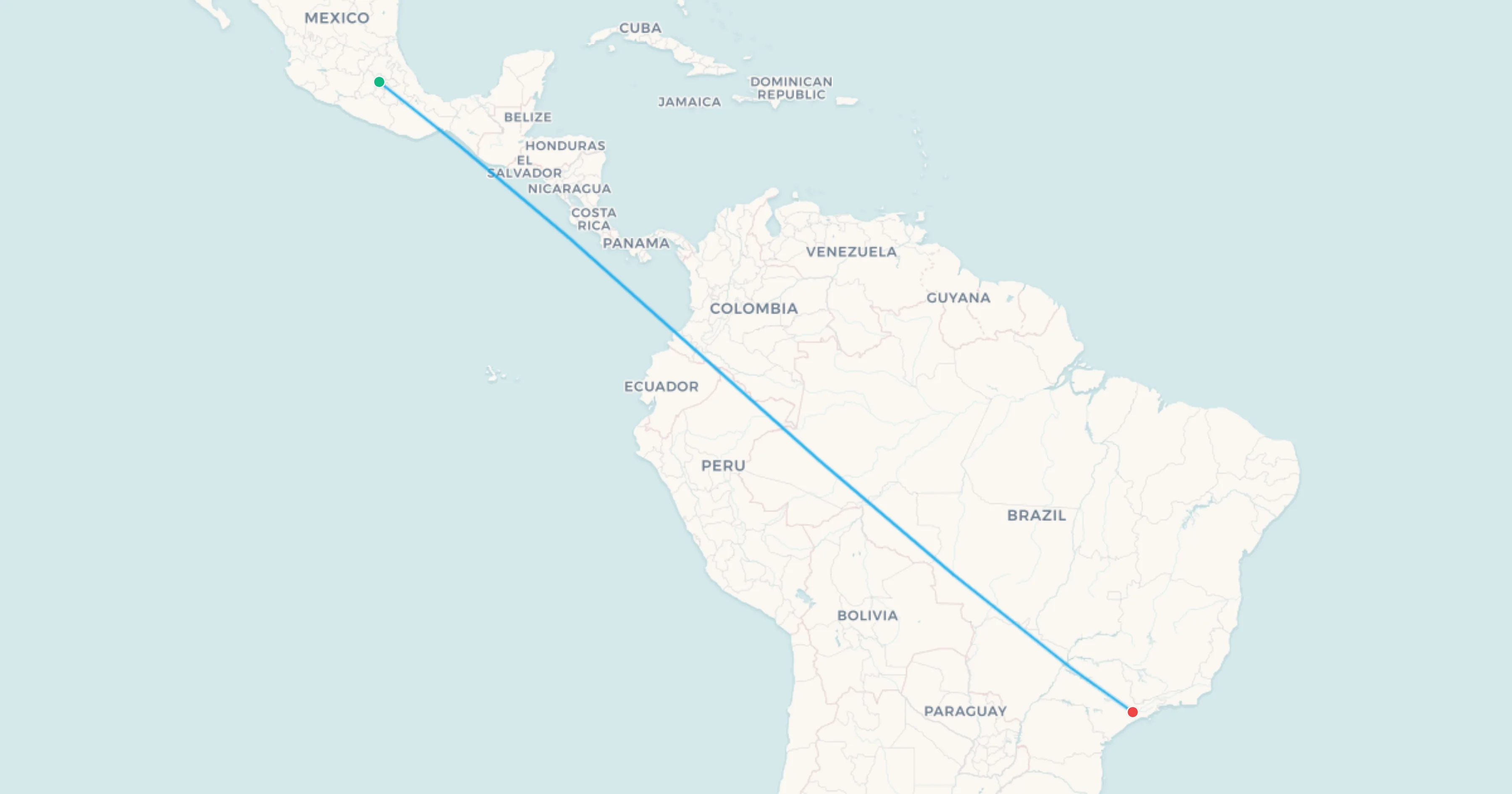 Mexico City to São Paulo flight leg map