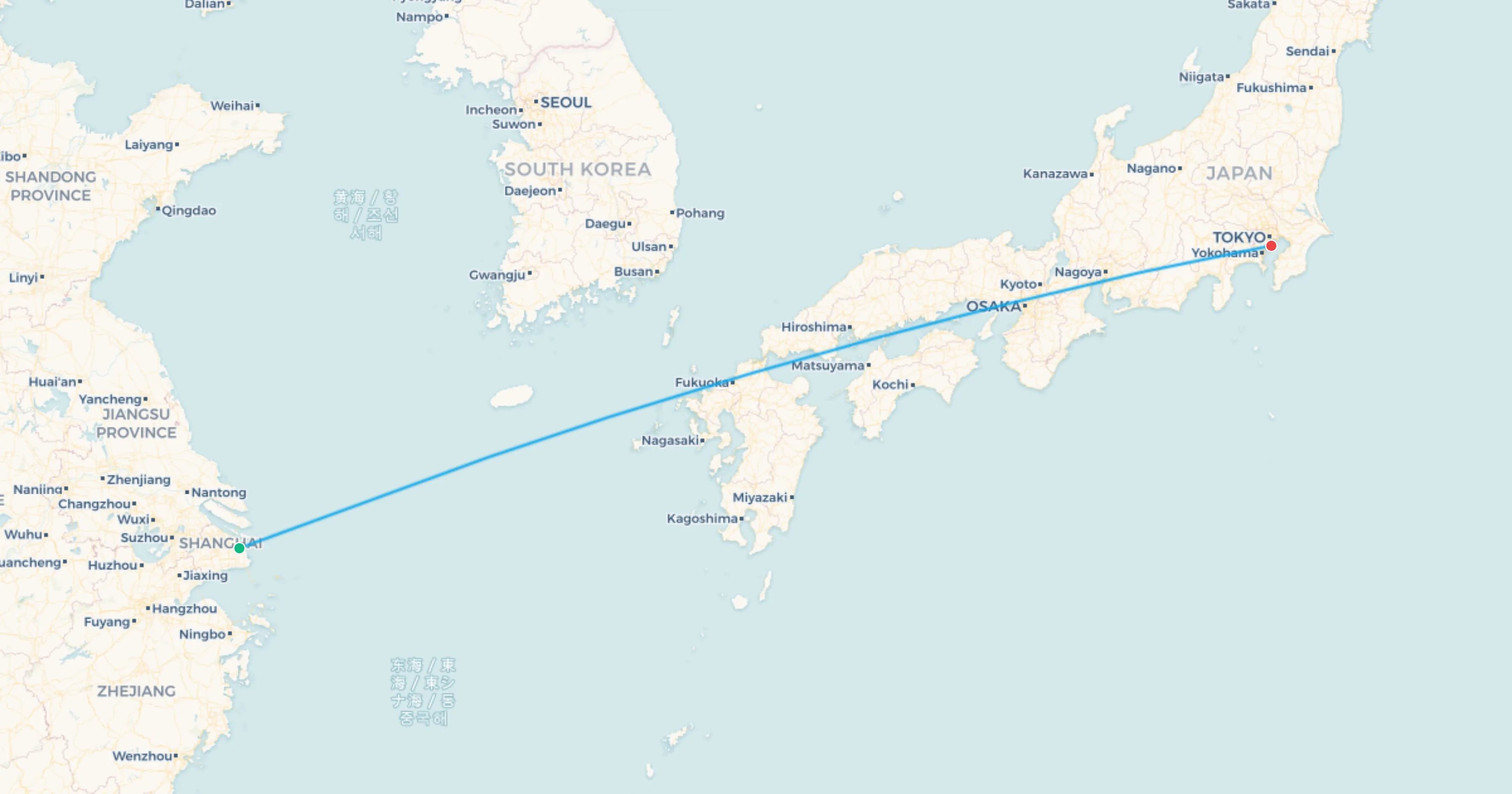 Shanghai to Suzuka flight leg map