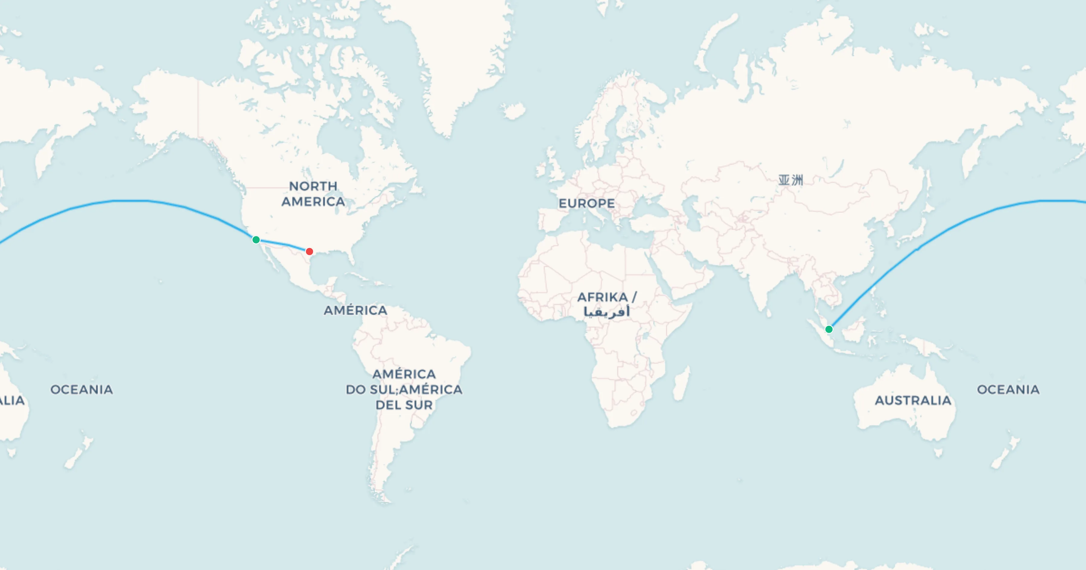 Singapore to Austin flight leg map