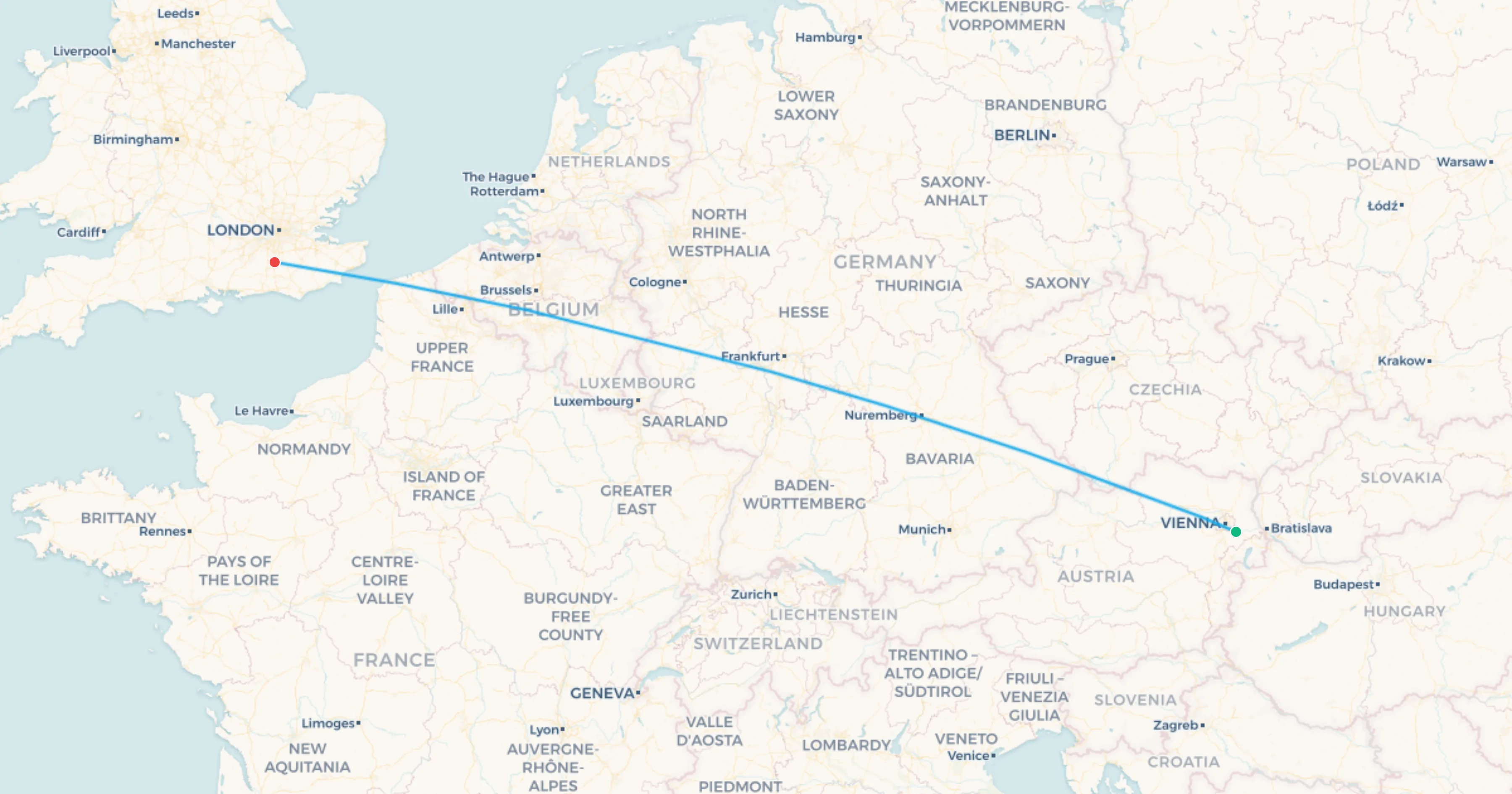 Spielberg to Silverstone flight leg map