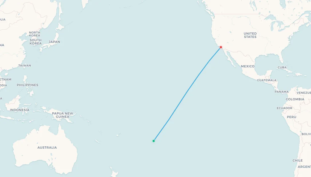 Air New Zealand discontinued route map: Rarotonga to Los Angeles