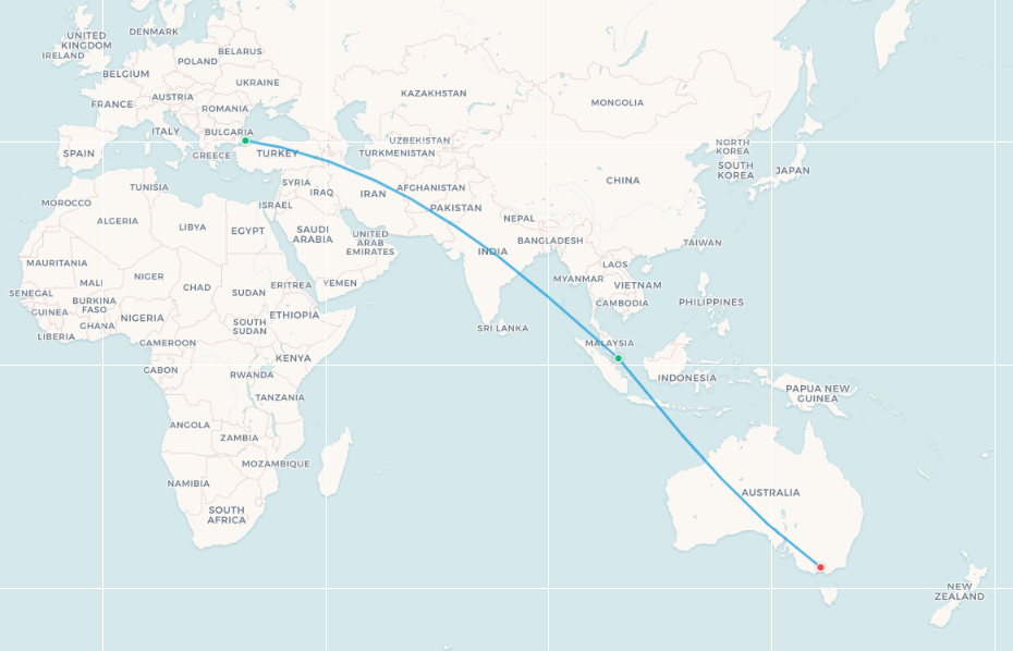 Turkish Airlines Singapore to Melbourne fifth-freedom route map