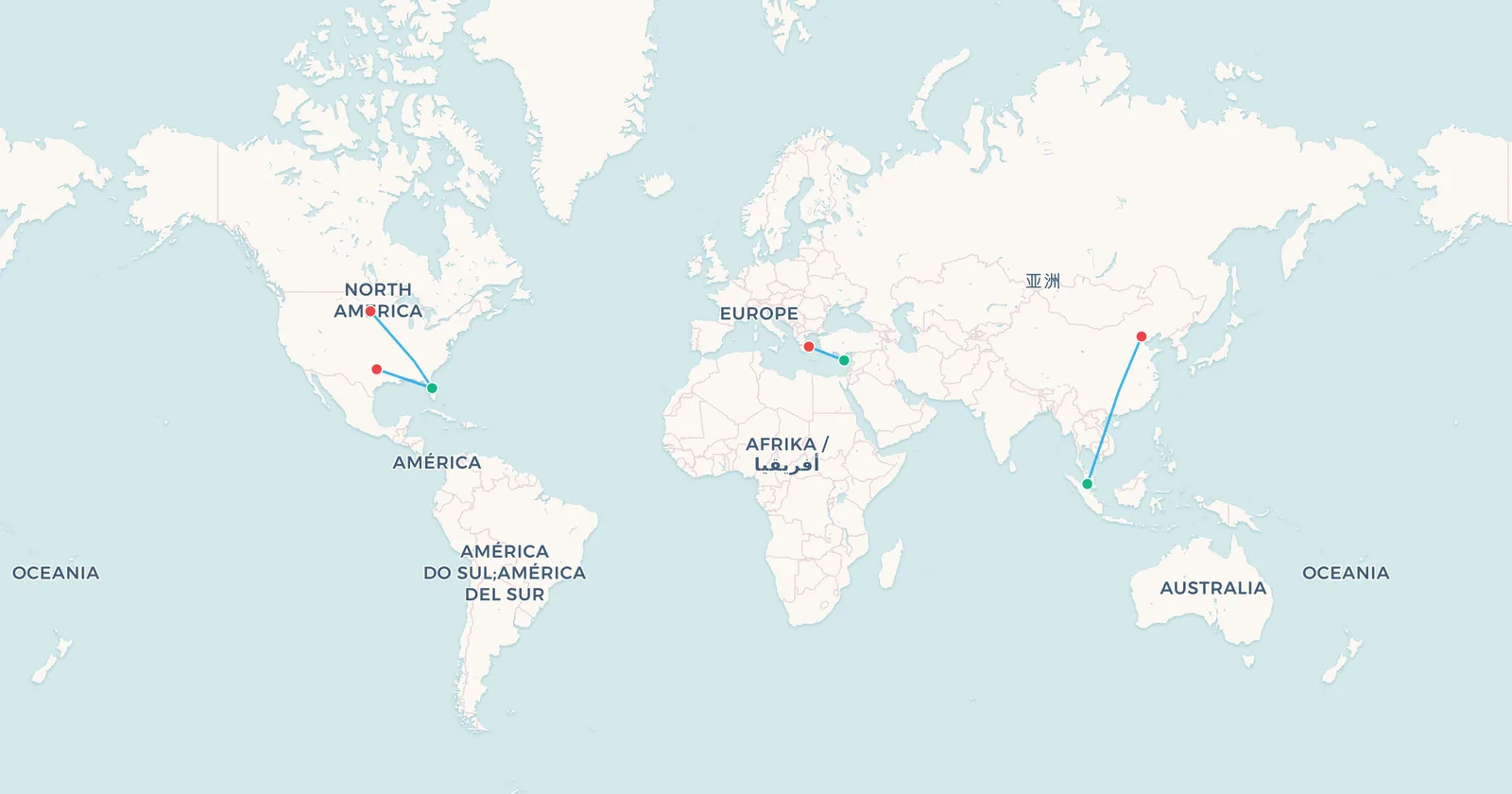 Map of ghost plane flight paths including Helios Airways 522, the Payne Stewart Learjet N47BA and Malaysia Airlines MH370
