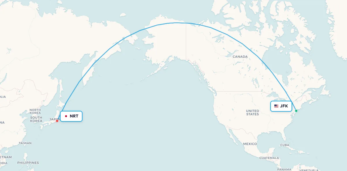 New York to Tokyo flight route map
