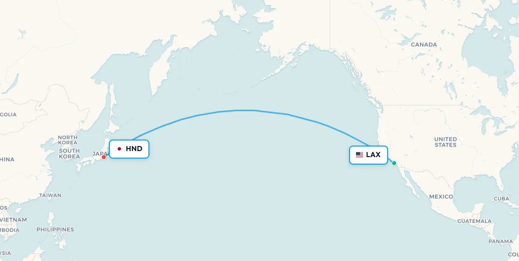 Los Angeles to Tokyo flight route map