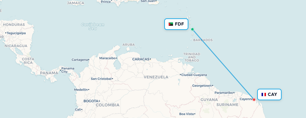 Mapa de ruta Fort-de-France a Cayena