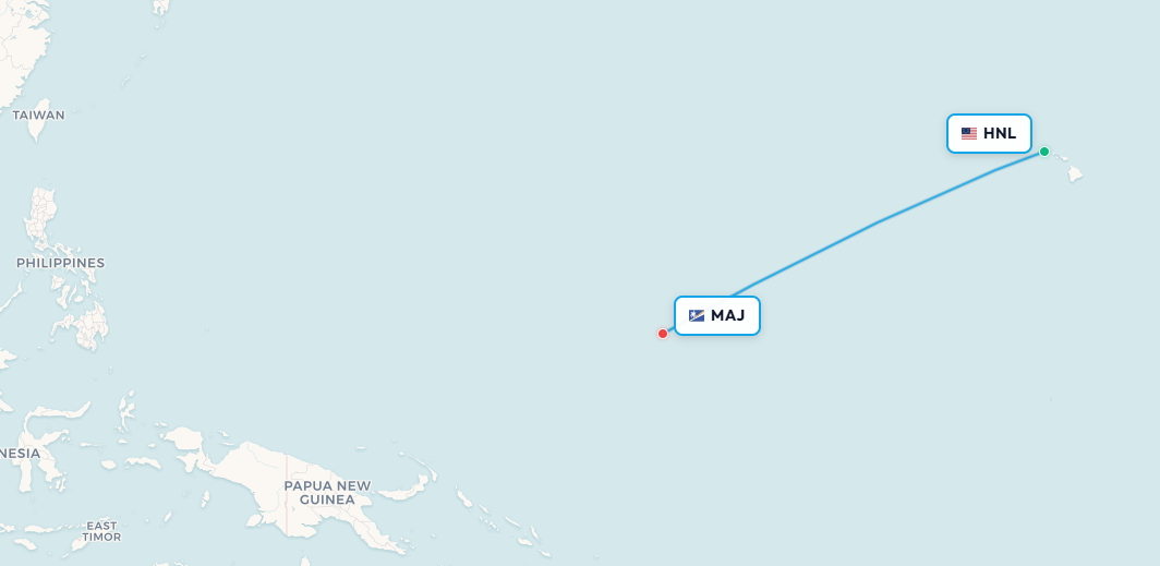 Mapa de ruta Honolulu a Majuro