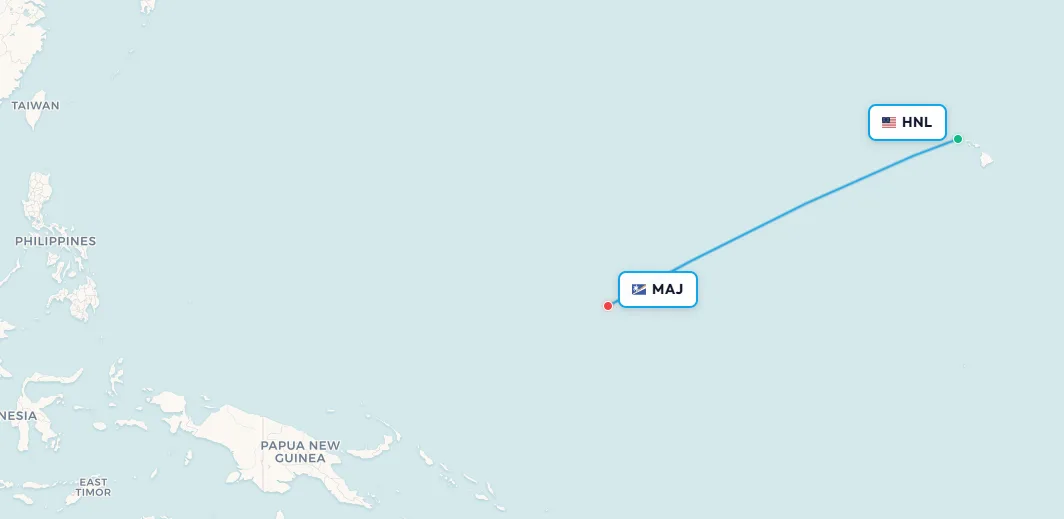 Mapa de ruta Honolulu a Majuro