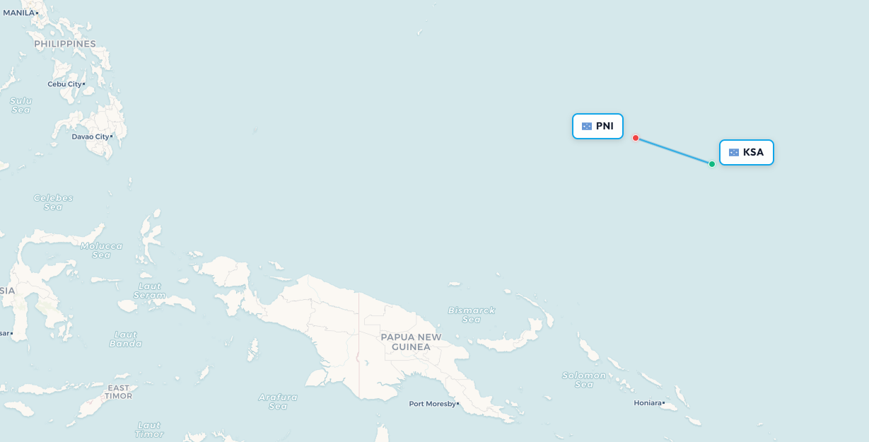 Mapa de ruta Kosrae a Pohnpei