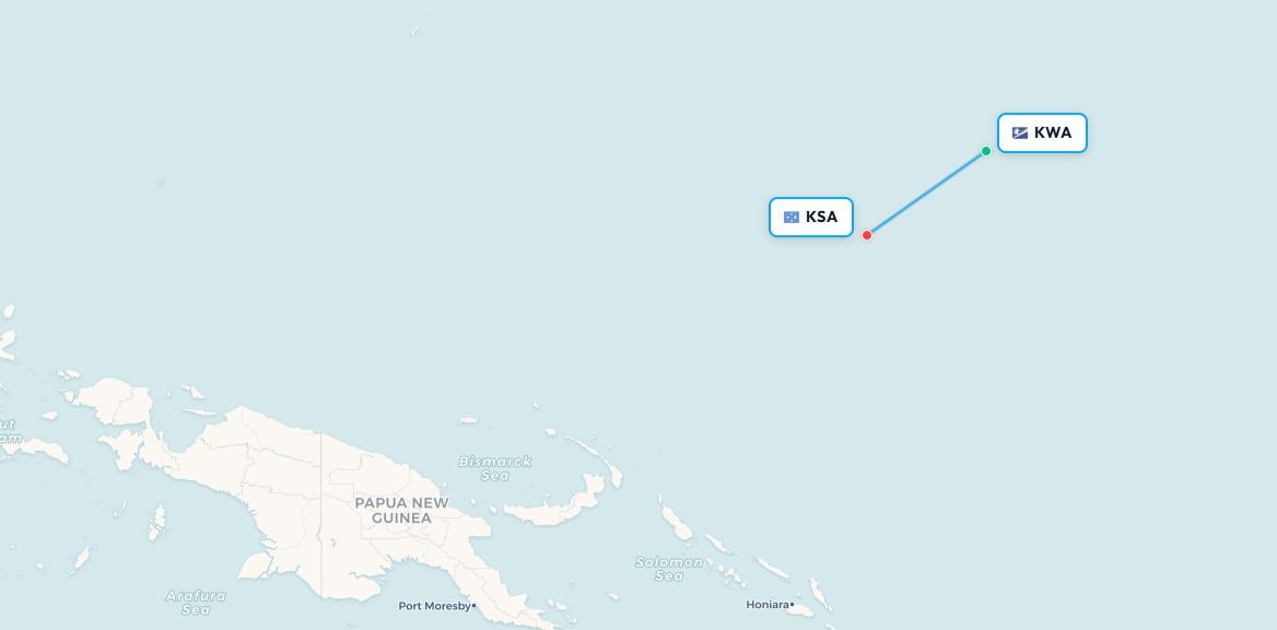Mapa de ruta Kwajalein a Kosrae