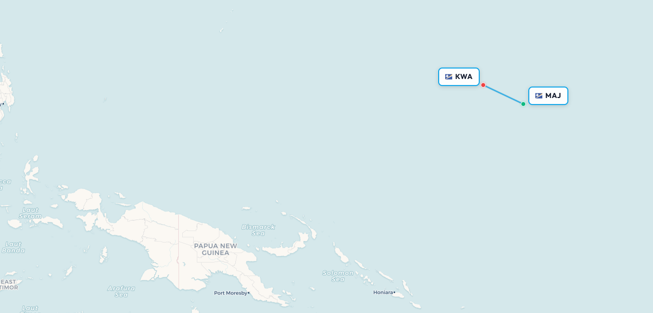 Mapa de ruta Majuro a Kwajalein