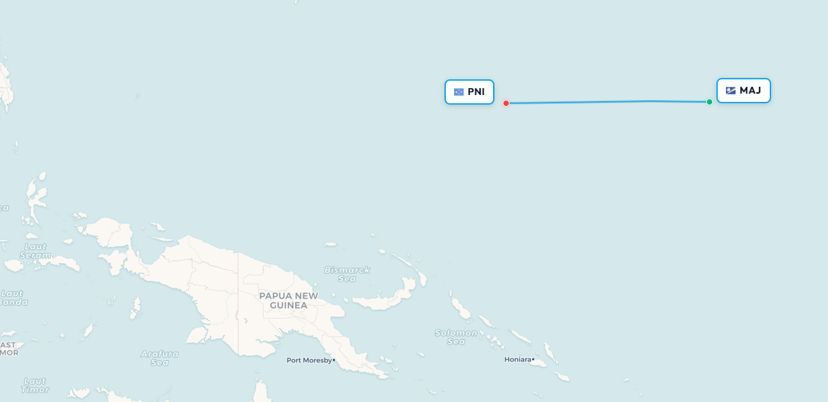 Mapa de ruta Majuro a Pohnpei