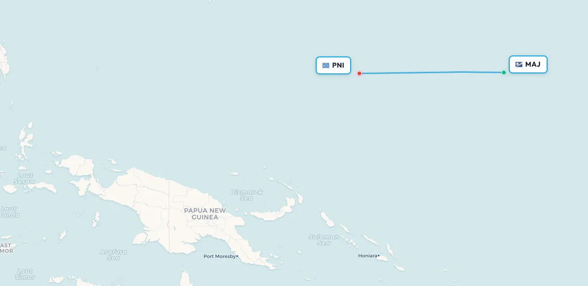 Mapa de ruta Majuro a Pohnpei