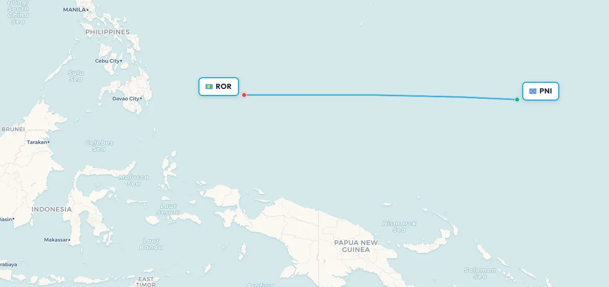 Mapa de ruta Pohnpei a Palaos