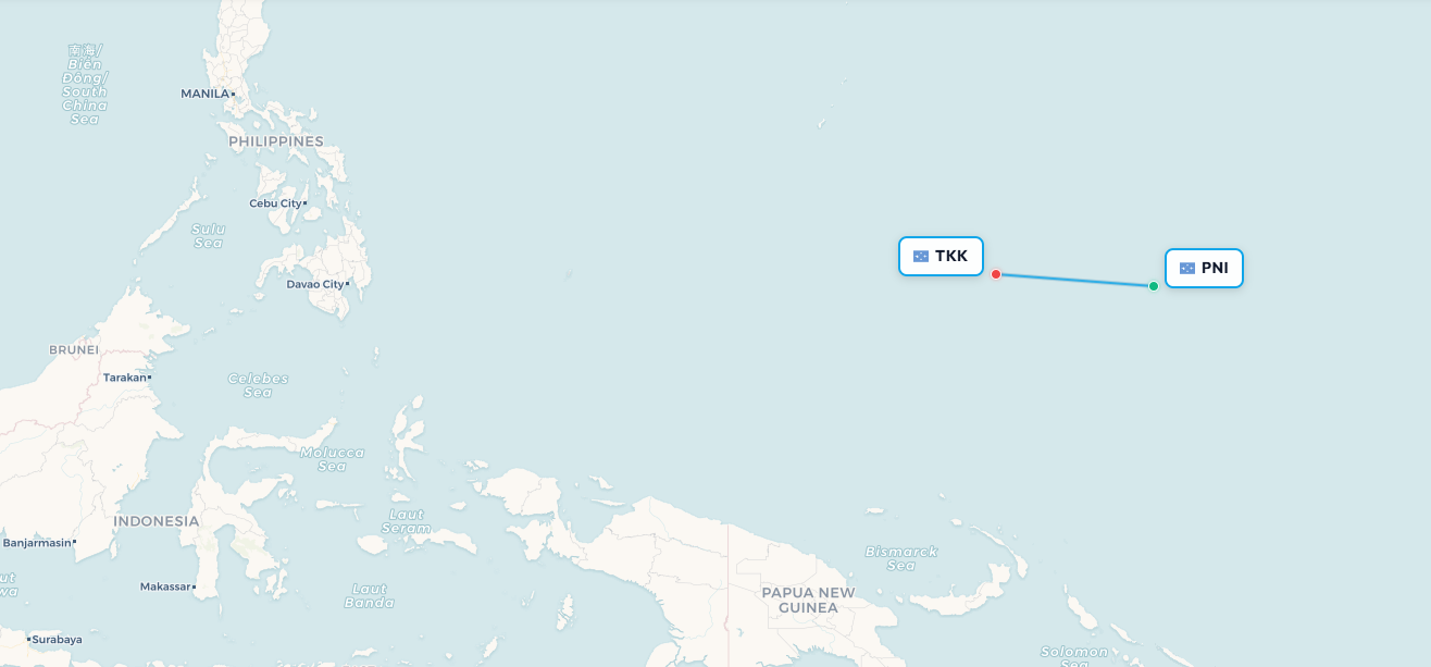 Mapa de ruta Pohnpei a Chuuk